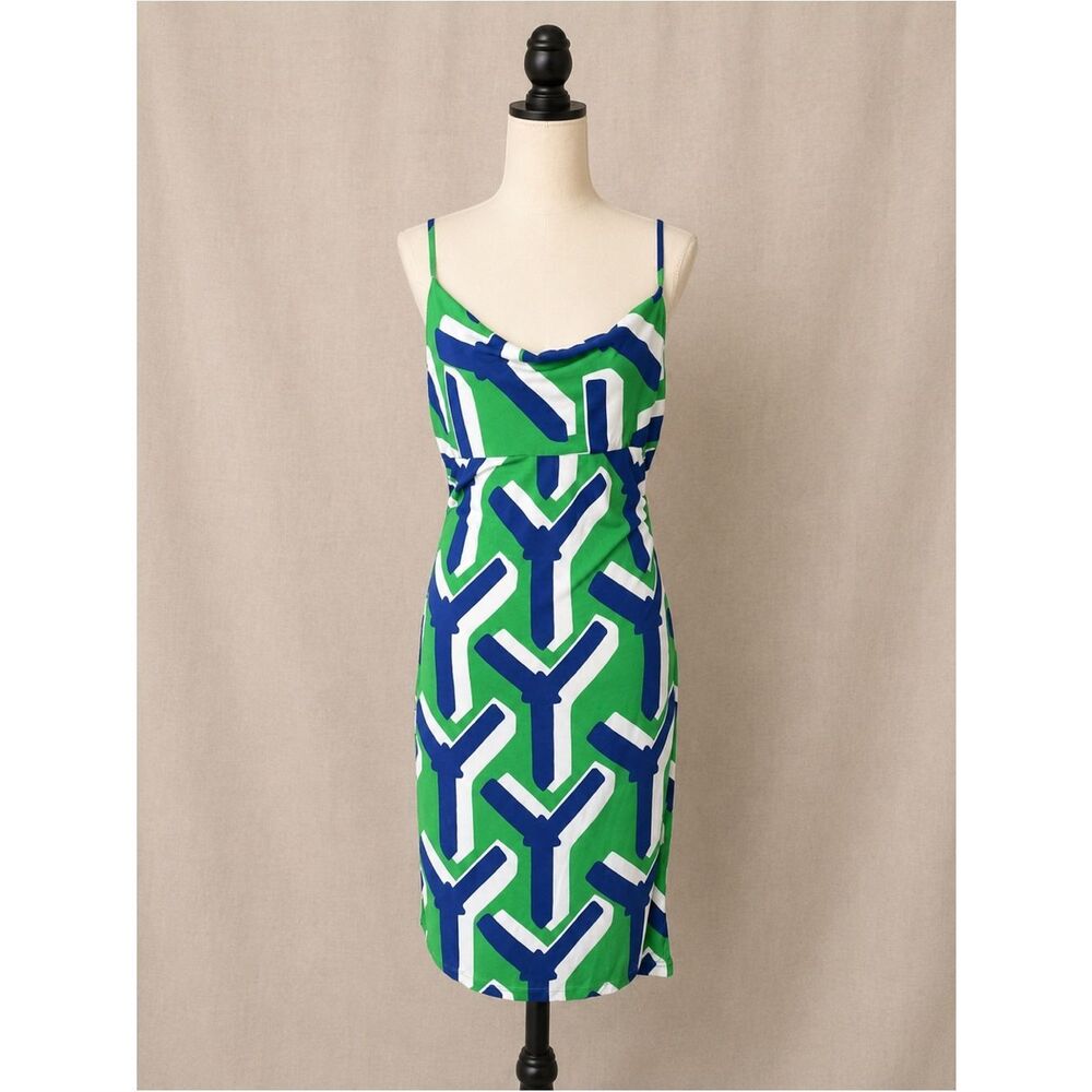 DIANE VON FURSTENBERG Knit Silk Jersey Jilda Y-print Dress Green Cowl Neck